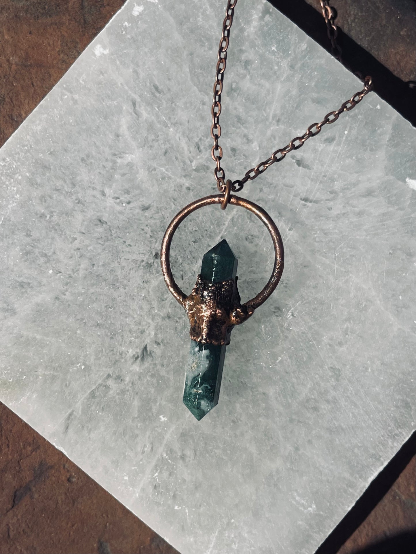 Moss Agate Electroformed Pendant- Handmade/Made to Order