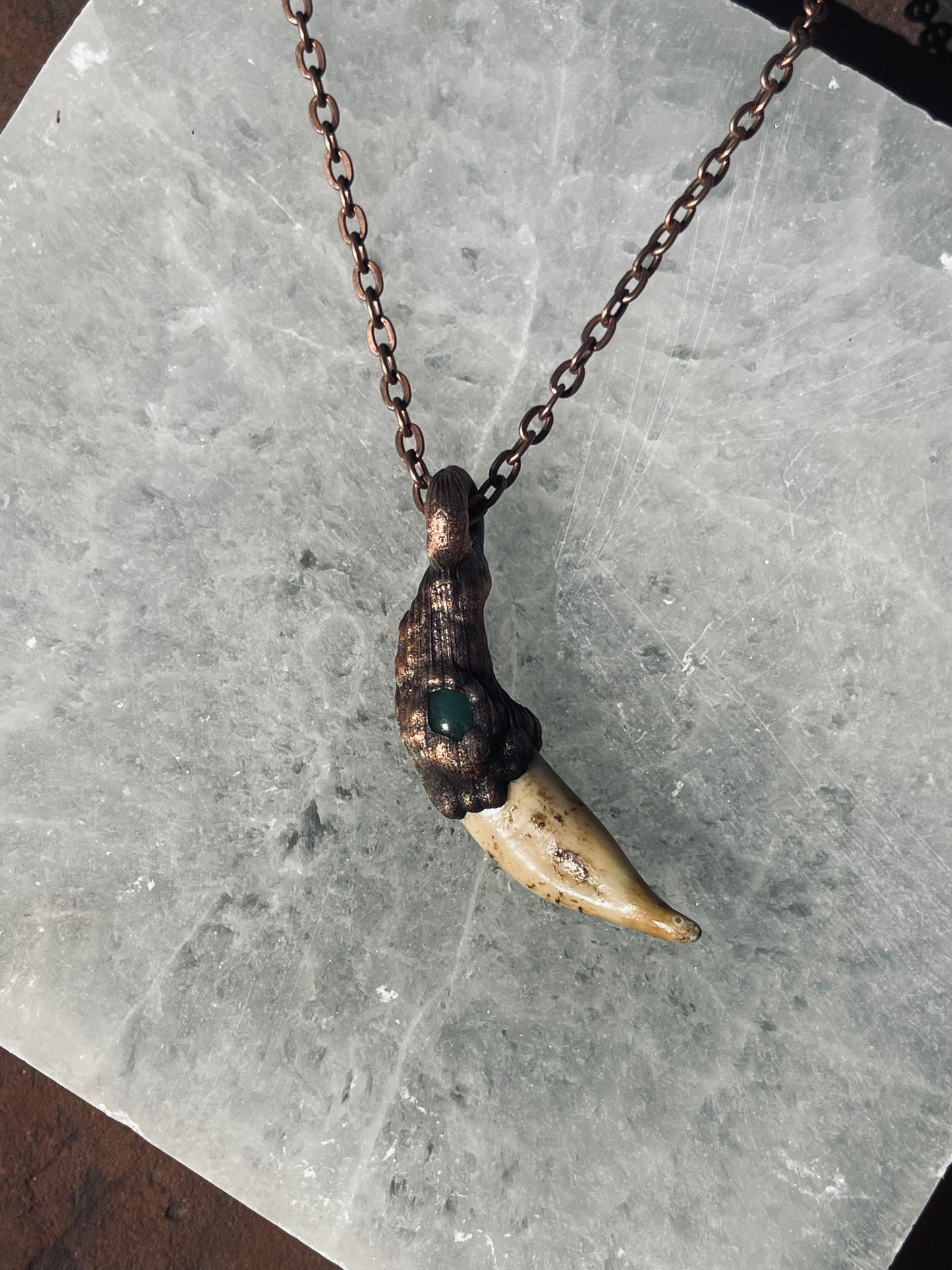 Green Aventurine Tooth Pendant- Handmade