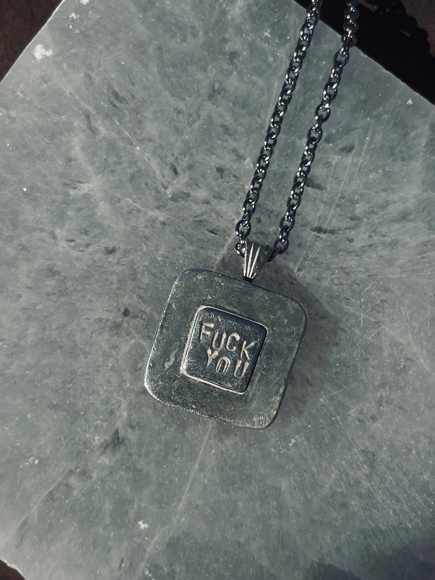 Rose Quartz “Fuck You” Pendant- 925 Sterling Silver/Handmade