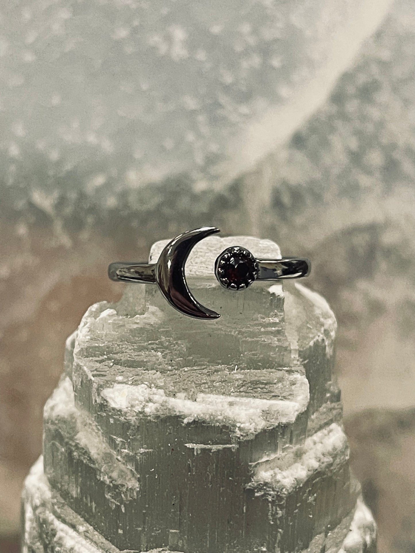 Crescent Moon Garnet Ring