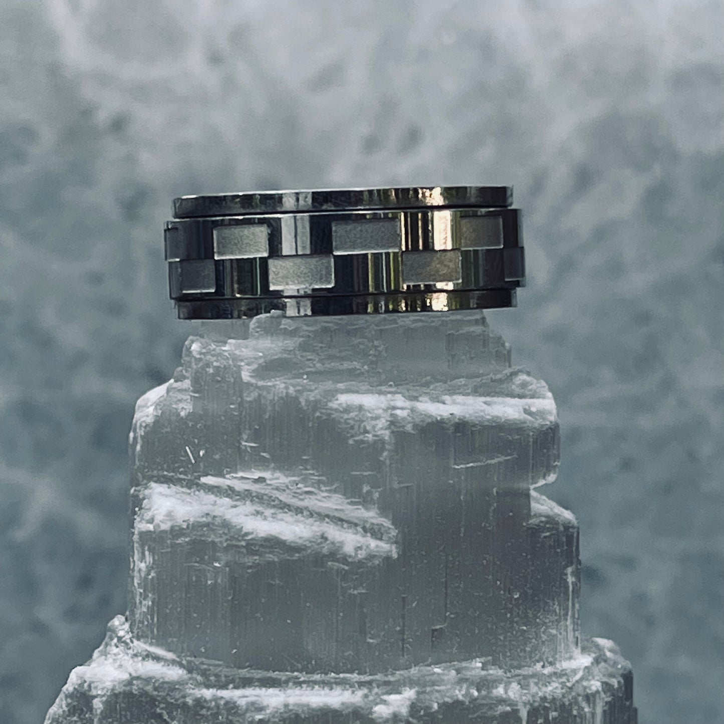 Stainless Steel Checkered Spinner Ring