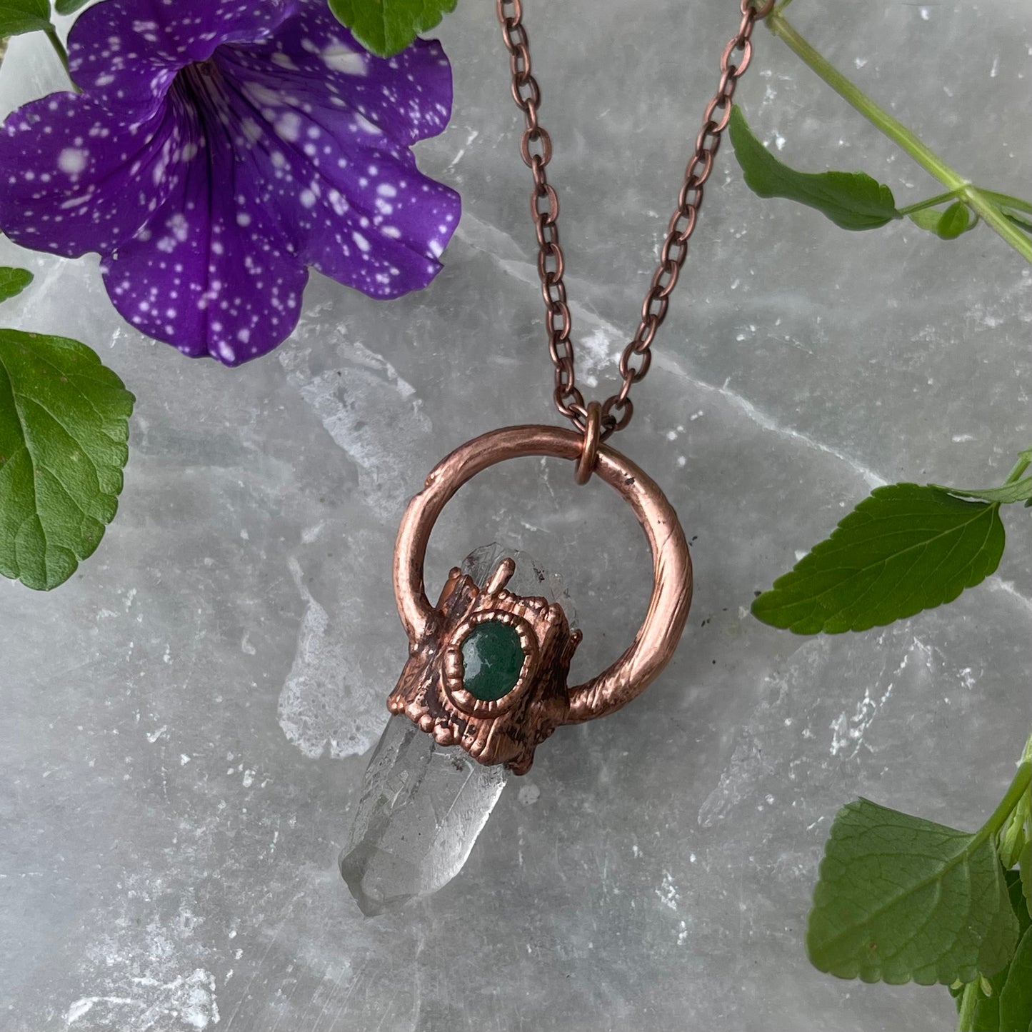 Raw Quartz + Green Aventurine Pendant