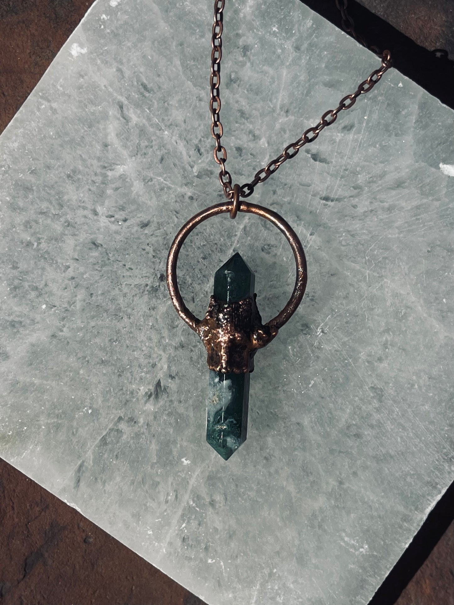 Moss Agate Electroformed Pendant- Handmade/Made to Order