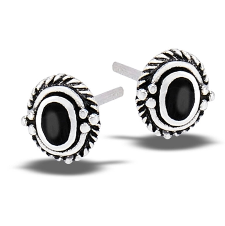 Braided Black Onyx Stud Earrings