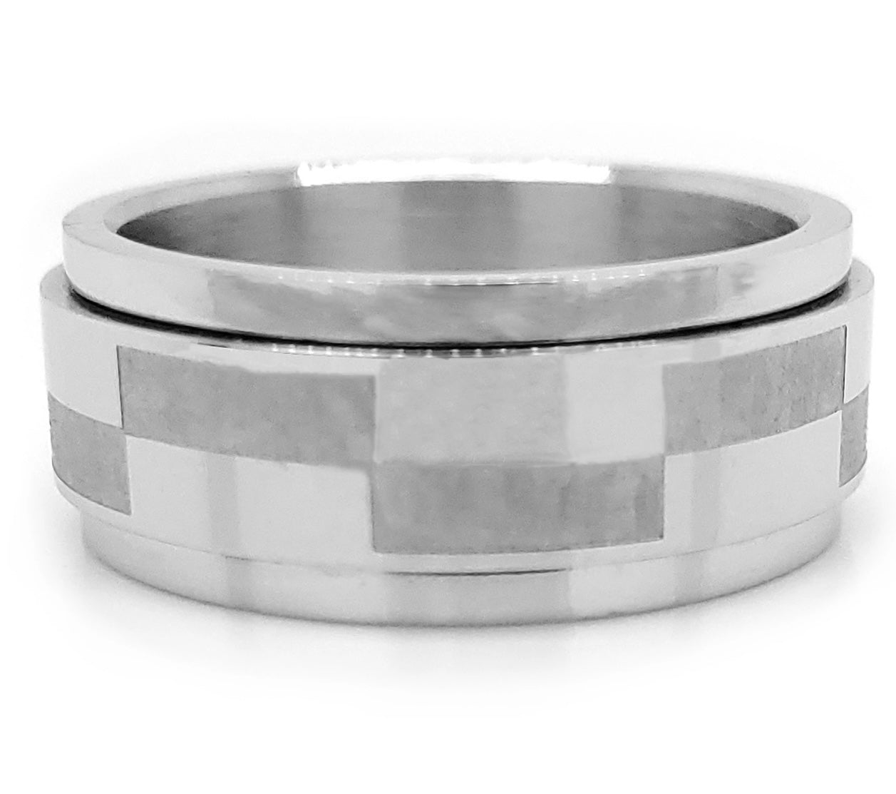 Stainless Steel Checkered Spinner Ring