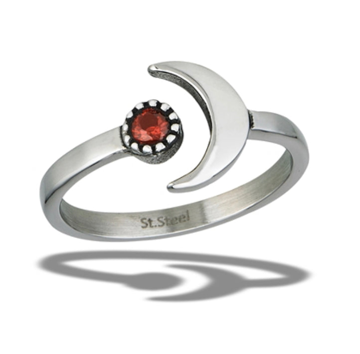 Crescent Moon Garnet Ring