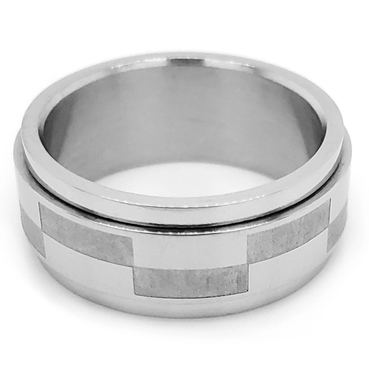 Stainless Steel Checkered Spinner Ring
