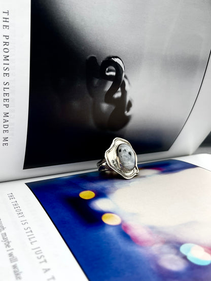 Rainbow Moonstone Ring. Size 10. 925 Sterling Silver.- Handmade