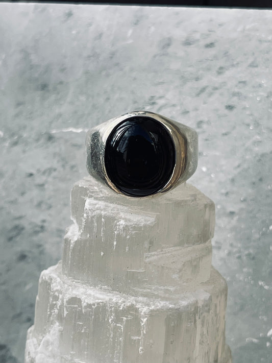 Black Onyx Ring. Size 10. 925 Sterling Silver- Handmade
